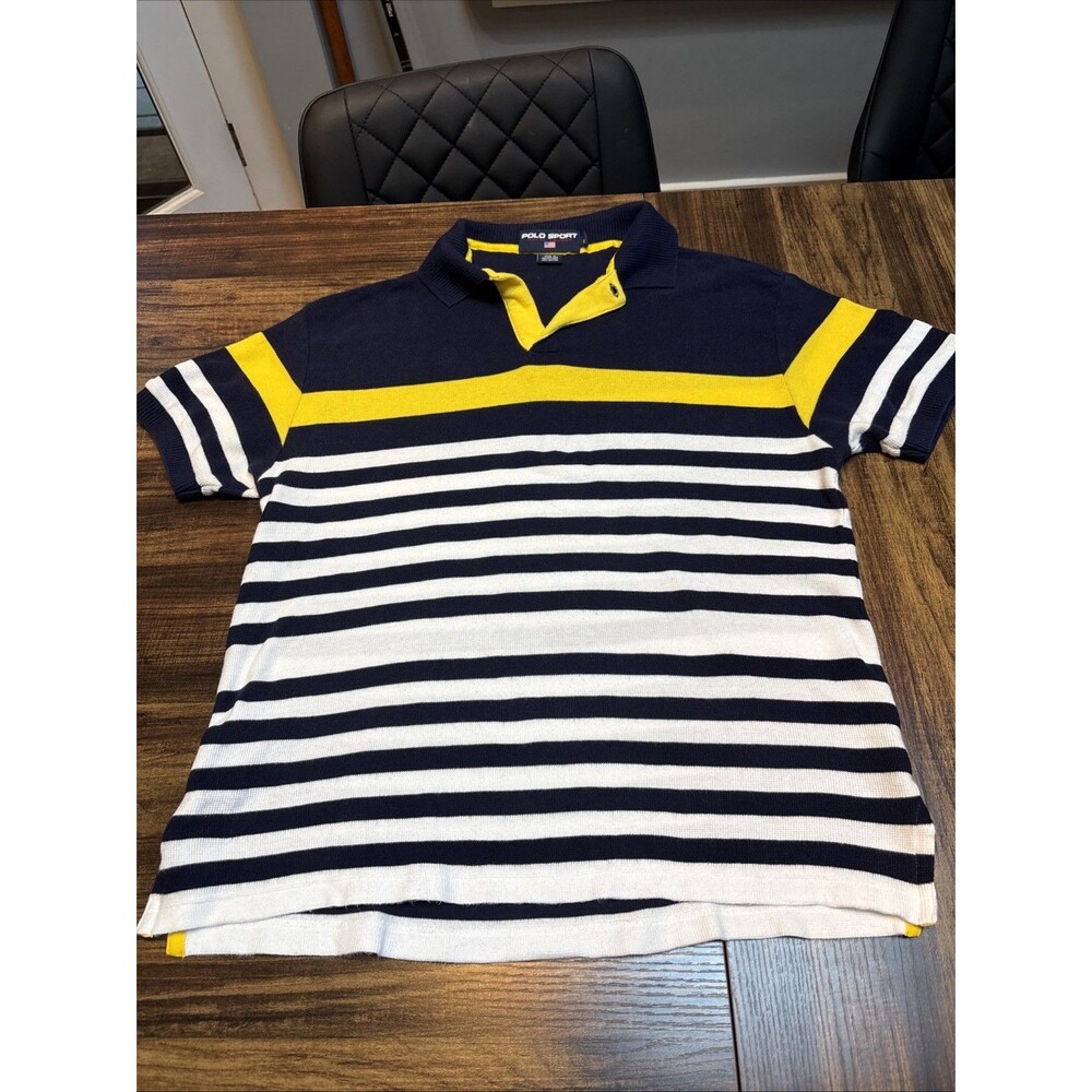 Vintage Polo Sport Ralph Lauren Mens Small Yellow Blue White Polo Shirt EUC